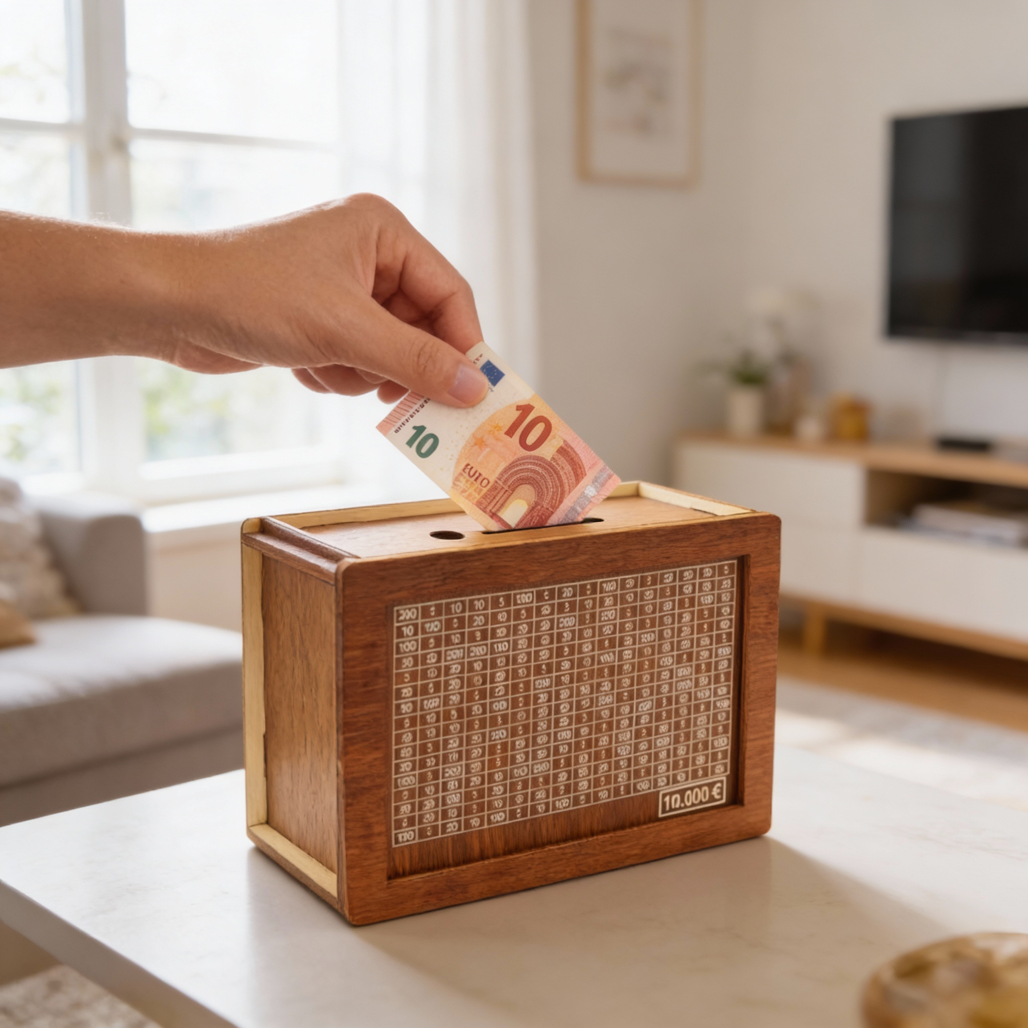 10.000€ Spaarpot van Hout - Slim Sparen met Afvinkrooster