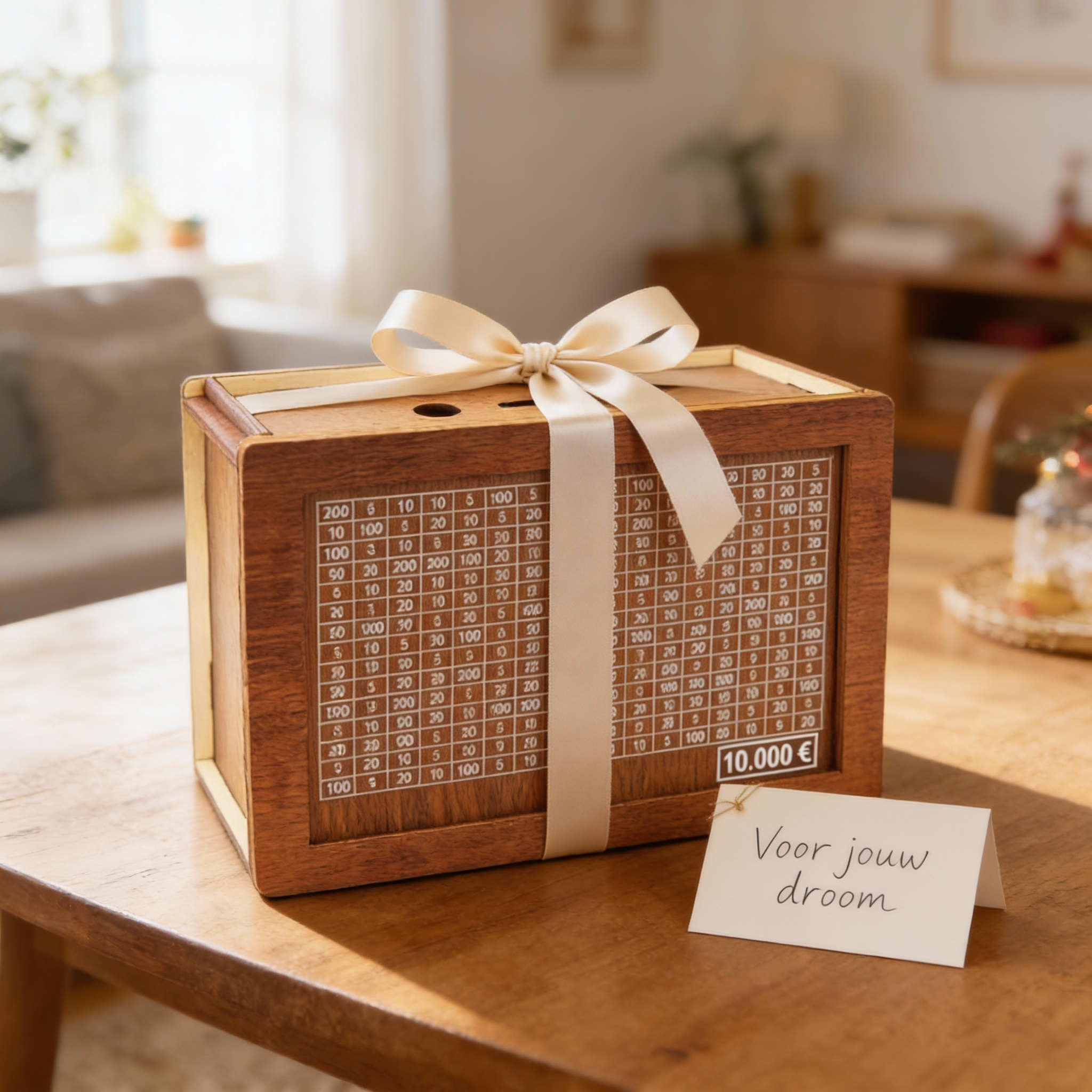 10.000€ Spaarpot van Hout - Slim Sparen met Afvinkrooster